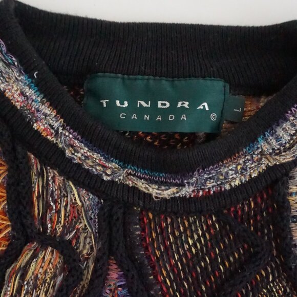 VTG Tundra Canada Multicolor Textured Knit Sweater Abstract Coogi Style Large - Picture 4 of 10
